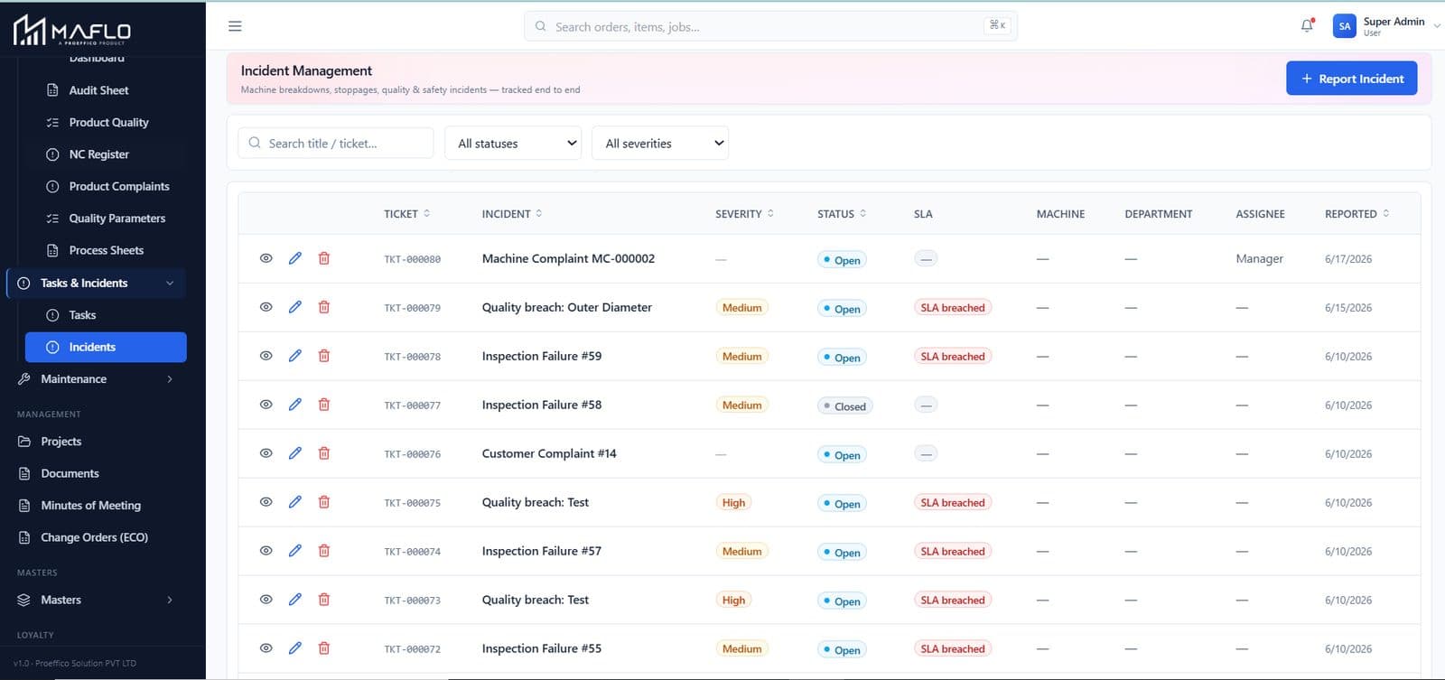 Incidents screen catching: Machine breakdowns and customer complaints lost in WhatsApp